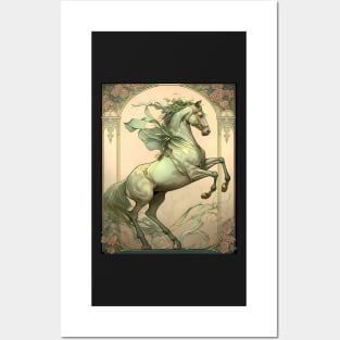 Vintage Art Nouveau Alphonse Mucha Inspired Horse Design Posters and Art